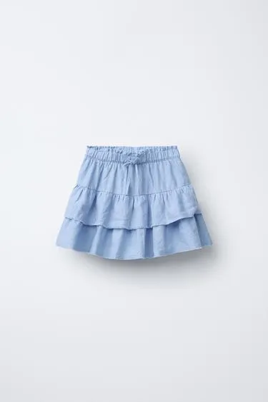 LINEN BERMUDA SKORT WITH RUFFLES