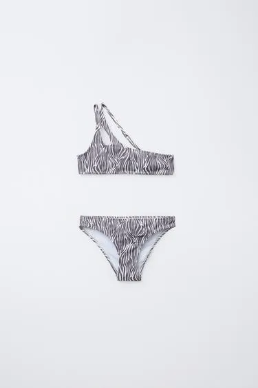 AGES 6 14   ASYMMETRIC ANIMAL PRINT BIKINI