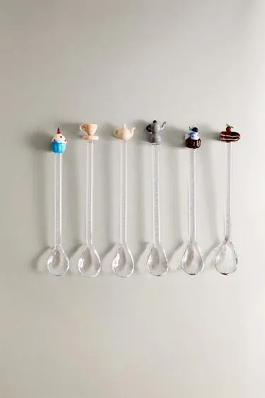 GLASS DESSERT SPOONS WITH SHAPES  PACK OF 6