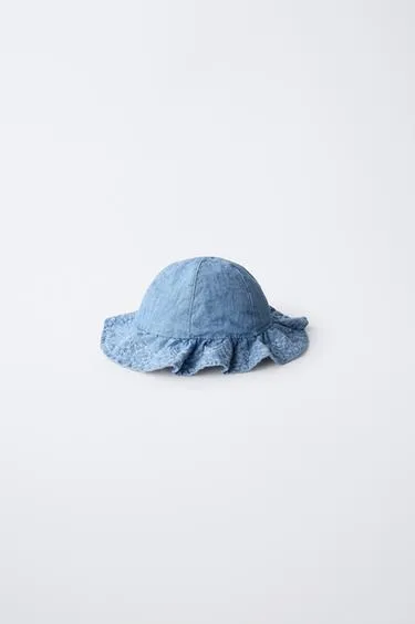 FRILLED EMBROIDERED DENIM HAT