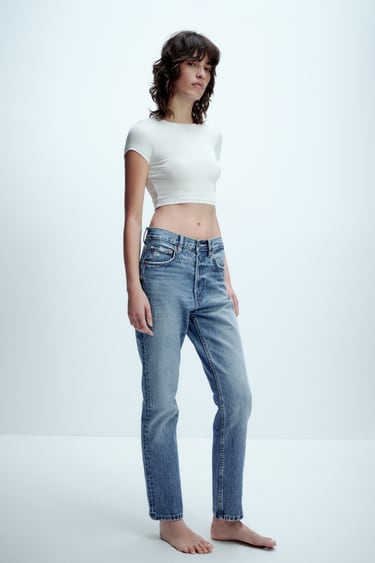 джинсы trf с высокой посадкой синие Zara