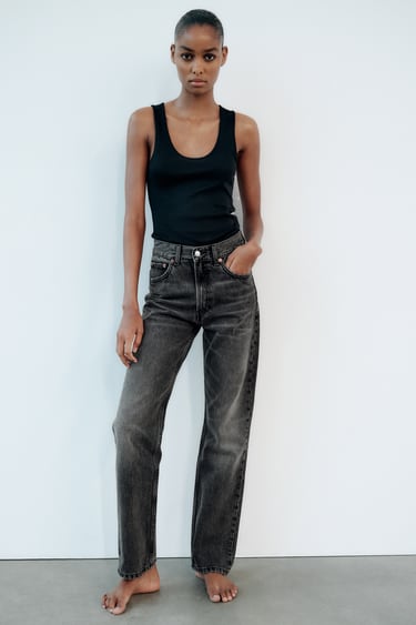 джинсы trf с высокой посадкой антрацитово-серого цвета Zara