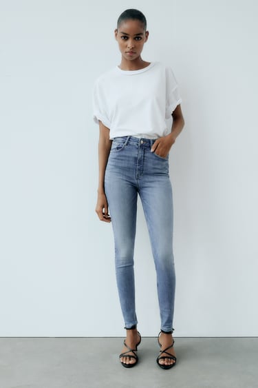 джинсы trf skinny sculpt с высокой посадкой синие Zara