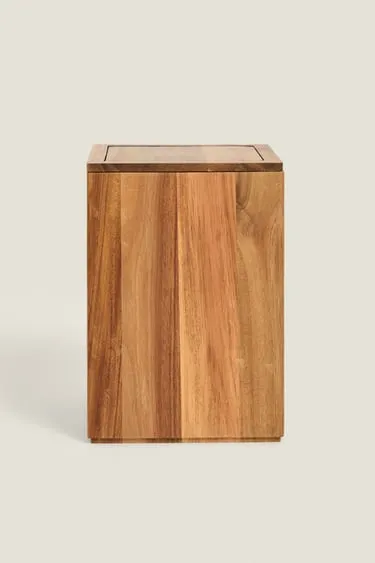 LARGE SQUARE WOODEN WASTEPAPER BASKET