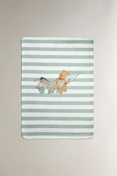 Детское полосатое флисовое одеяло с изображением винни-пуха