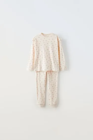 1–6 лет/ пижама из ткани в рубчик с цветочным принтом