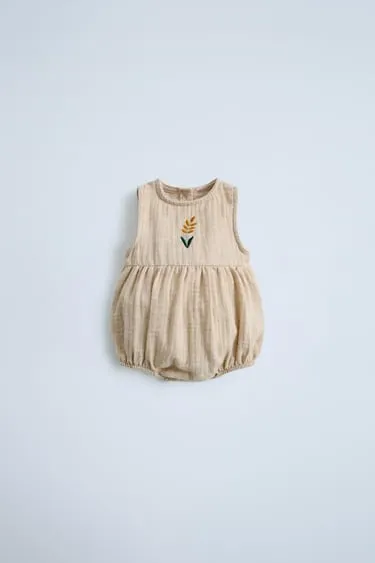 EMBROIDERED CREPE ROMPER