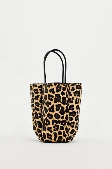 ANIMAL PRINT LEATHER MINI BUCKET BAG