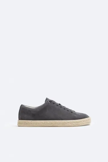 SPLIT LEATHER AND JUTE SNEAKERS