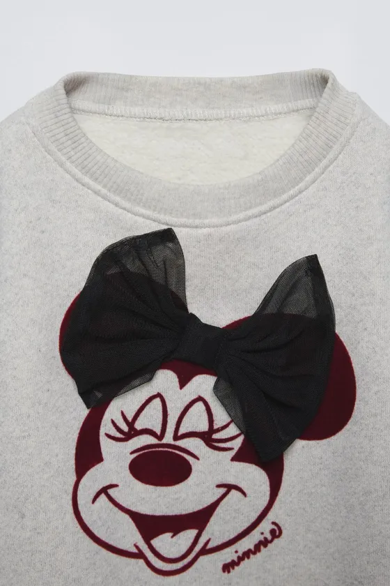 ТОЛСТОВКА С ПРИНТОМ MINNIE MOUSE © DISNEY И БАНТОМ ИЗ ПОЛУПРОЗРАЧНОЙ ТКАНИ