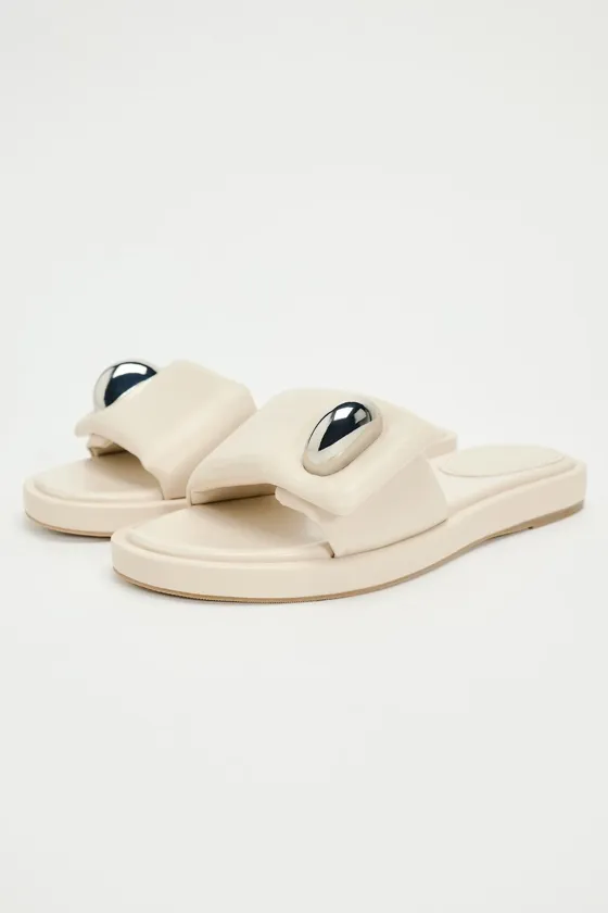 украшенные стеганые сандалии-слайдеры на плоской подошве